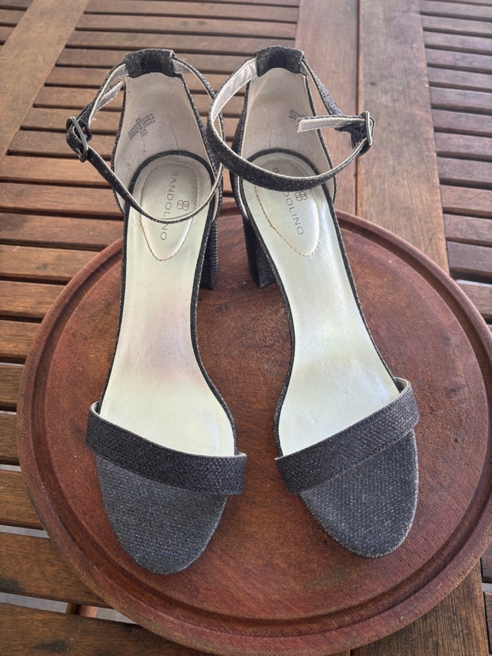 Bandolino Armory -Strap Dress Sandals. Dark Shimmering Blue and Black